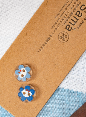 SAMA Coerulea 印花款蓝色小花红色蝴蝶结可爱甜美衬衫毛衫纽扣