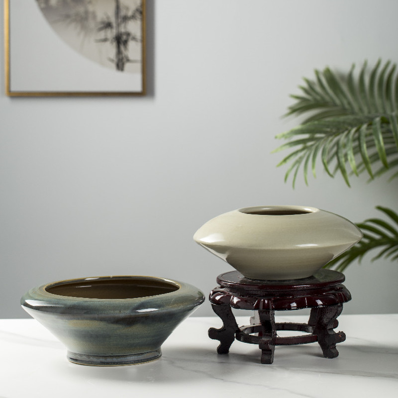 景德镇止物陶瓷中式创意矮扁花盆
