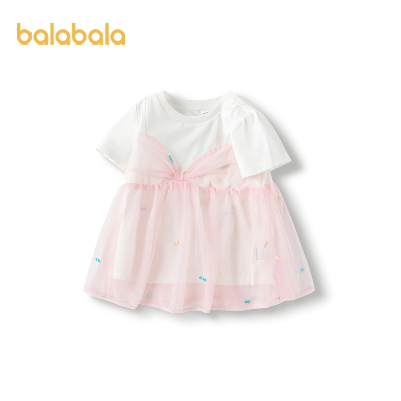 【商场同款】巴拉巴拉女童夏季短袖T恤上衣公主风2024新款假两件