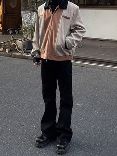 男女同款 巴黎重磅美式 高街显瘦水洗磨毛bootcut直筒微喇黑牛仔裤