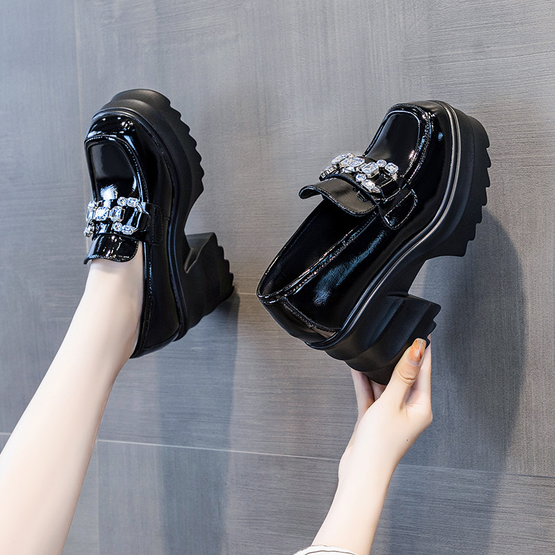 品牌鞋真皮厚底乐福鞋女小个子鞋