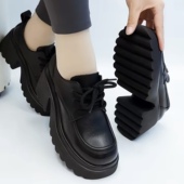 真皮软底单鞋 英伦风增高乐福鞋 女2025春秋新款 高跟厚底系带女皮鞋