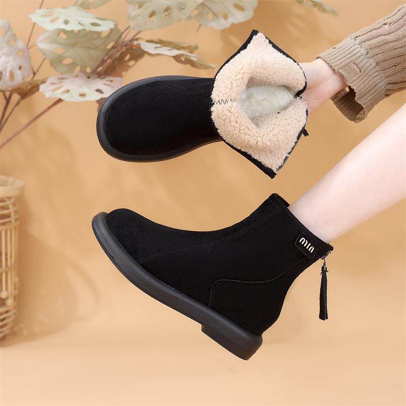 真皮平底圆头雪地靴女2025冬季新款软底加厚绒面百搭保暖加绒短靴,女鞋,时尚雪地靴,淘宝优惠券,粉丝福利购,淘宝优惠卷