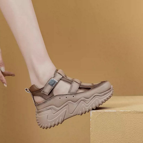 品牌鞋真皮厚底老爹鞋罗马凉鞋女