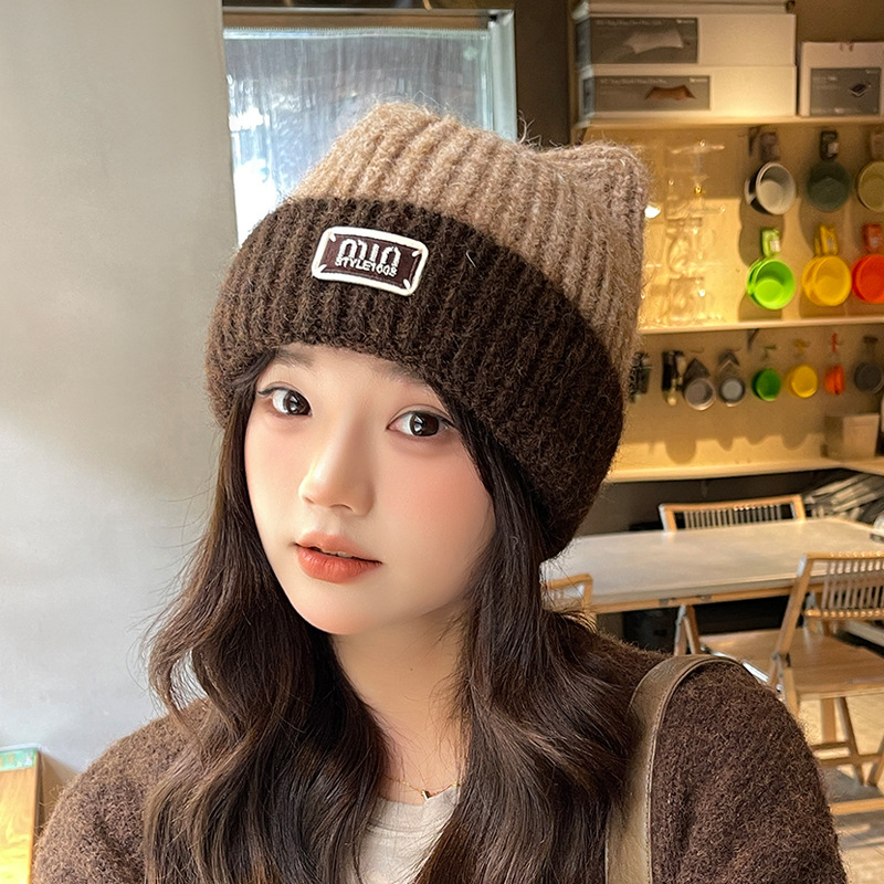 秋冬季可爱猫耳朵针织毛线帽