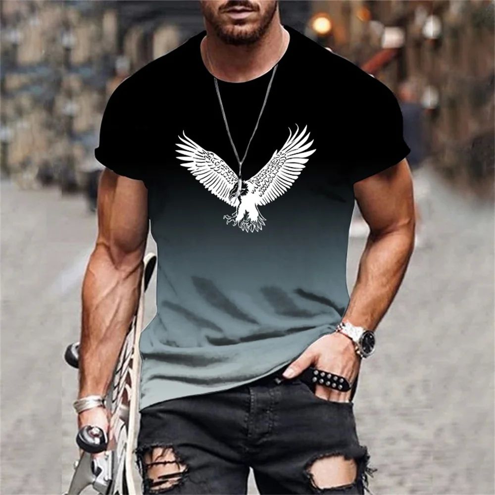 Gradient 3D printed T-shirt for men渐变色宽松3d印花时尚T恤男图片