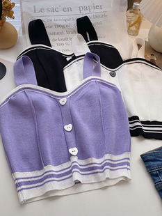 contrast neck Stylish 撞色V领排扣美背女士 breasted back时尚
