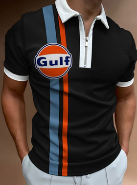 Lapel 3D printed slim fitting short sleeves 翻领印花修身短袖