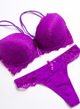 Sexy lace gathered underwear thong set蕾丝聚拢内衣丁字裤套装