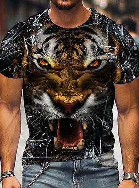 Casual 3D printed loose half sleeves休闲半袖3d印花宽松T恤 男