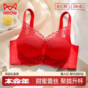 猫人本命年大红色内衣套装 女小胸聚拢马年新娘结婚性感文胸罩礼盒