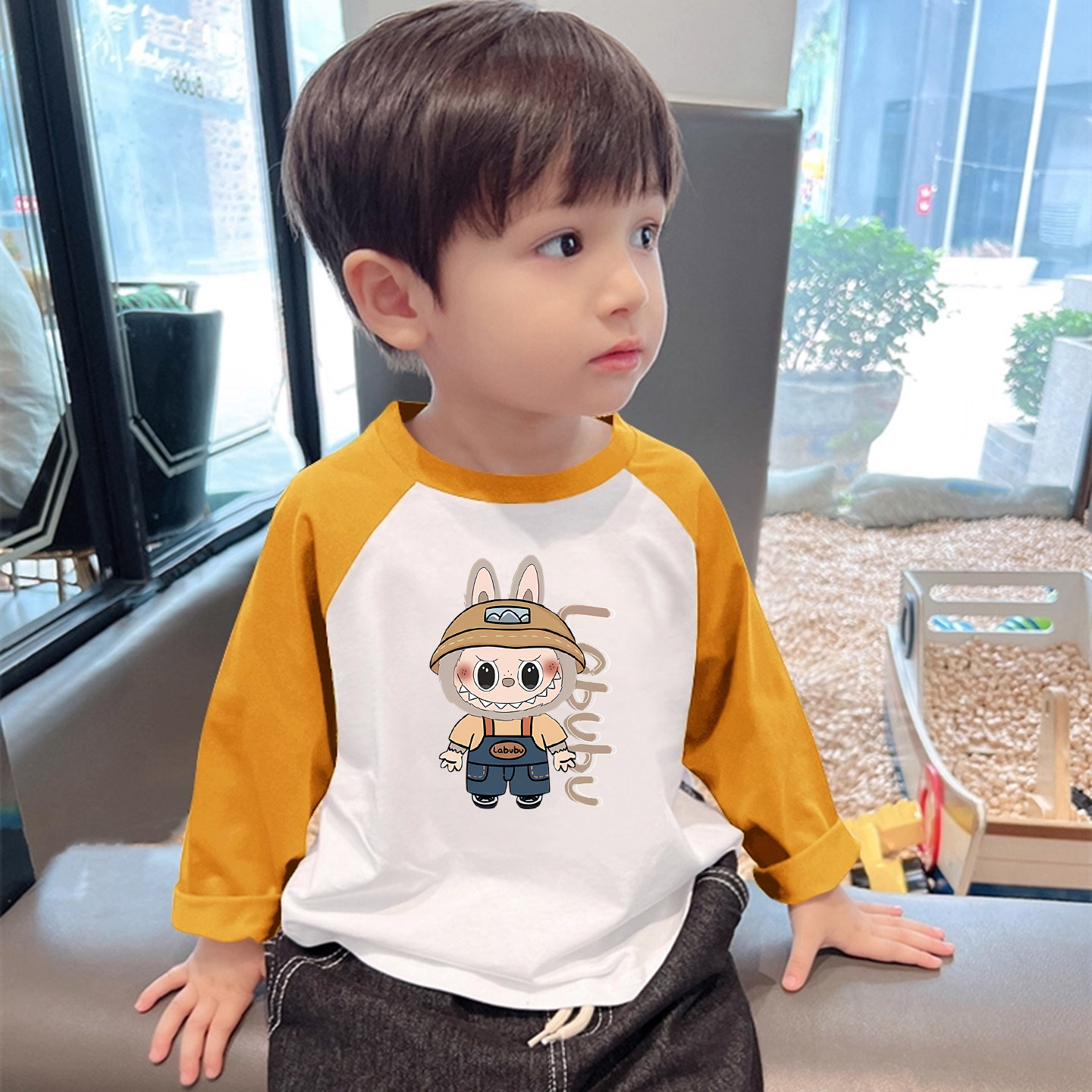 拉布布男童长袖t恤春秋2025年新款卡通儿童拼色内搭上衣纯棉打底,童装/婴儿装/亲子装,T恤,淘宝优惠券,粉丝福利购,淘宝优惠卷