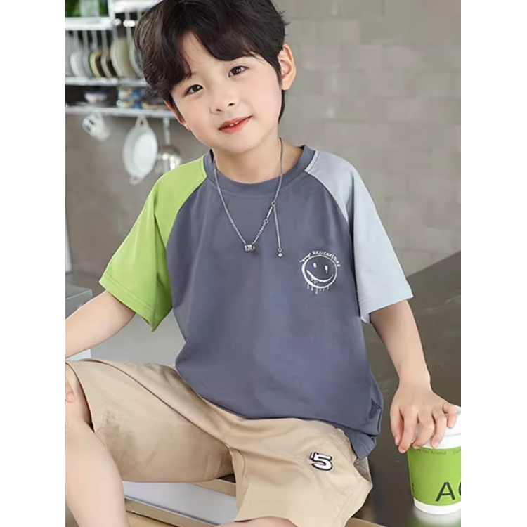 男童短袖T恤2025春夏款中大童休闲圆领体恤韩版儿童洋气百搭上衣