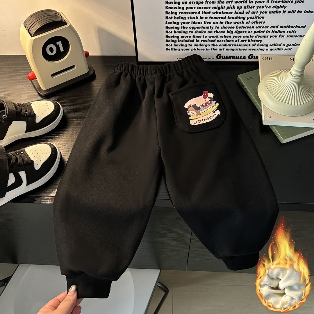 2025新款秋冬儿童小狗卡通束脚裤男女童休闲长裤松紧腰加绒运动裤