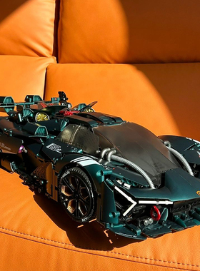 中国积木爆改电镀兰博三千年概念遥控跑车成人高难度拼装玩具模型