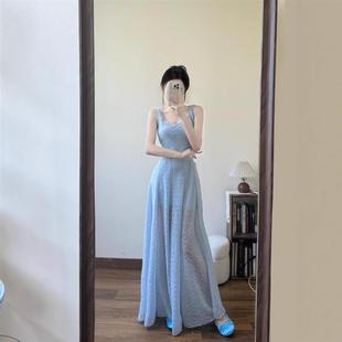 夏季 气质收腰显瘦a字海边度假裙子 蓝色法式 吊带连衣裙女2025新款