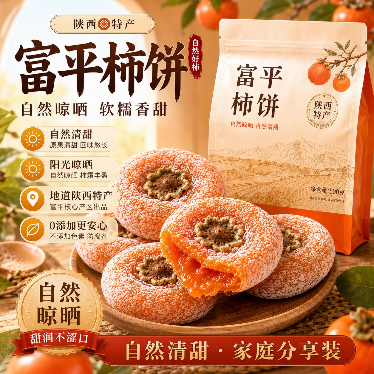 特级富平柿饼陕西正宗流心柿子吊柿饼圆柿饼当季新鲜休闲零食旗舰