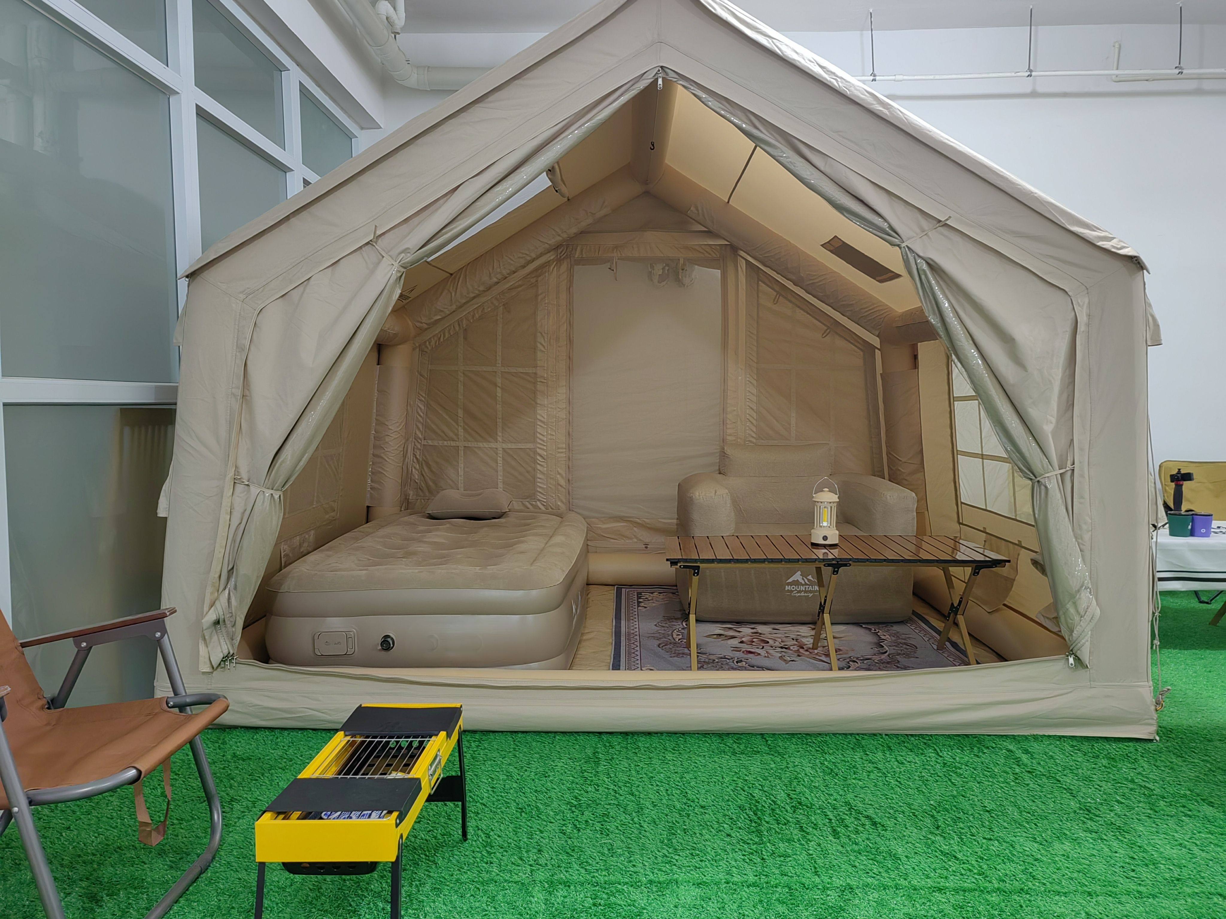 7平米加高充气帐篷带地梁加厚600d牛津布隔热防雨防寒配tpu透明帘