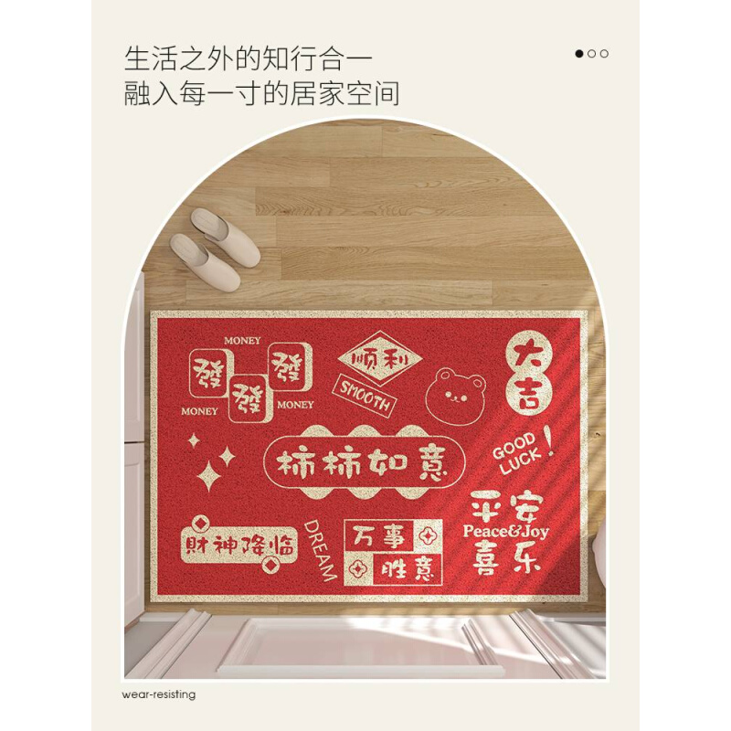进门地垫入户门丝圈门垫家用中式室外门前蹭土防滑脚垫大门口地毯