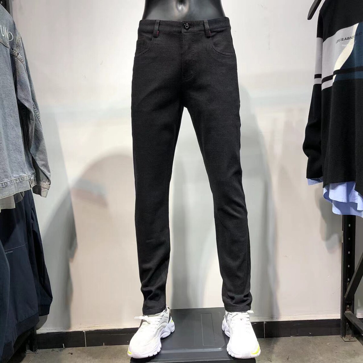 品牌男装撤柜秋冬厚款男士内里薄绒磨毛小脚弹力略修身牛仔裤长裤