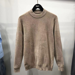 男装品牌(正品大牌)冬厚款男士半高领套头针织衫男款中领休闲毛衣