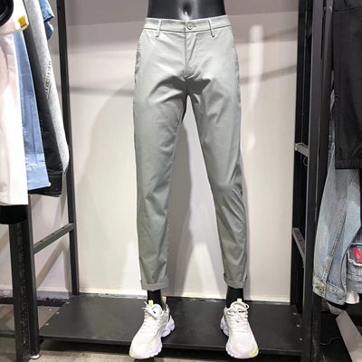 品牌男装夏季薄款淡绿九分休闲裤