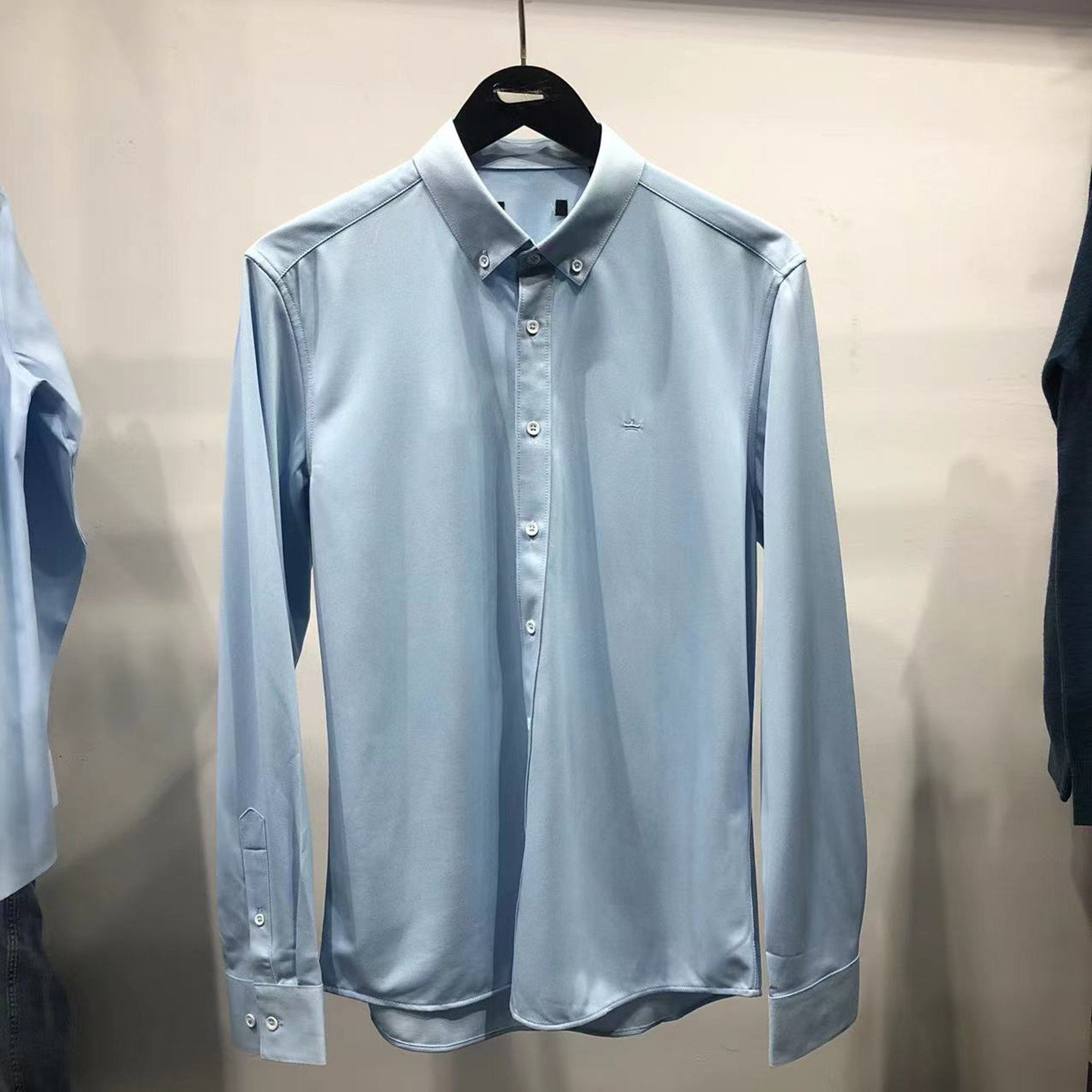 正品大牌！男装品牌！男士尖领衬衫商务休闲长袖修身浅蓝春款衬衣