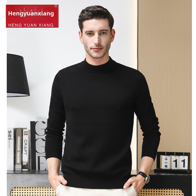 恒源祥羊毛衫男秋冬加厚100纯羊毛圆领针织中年打底爸爸大码毛衣