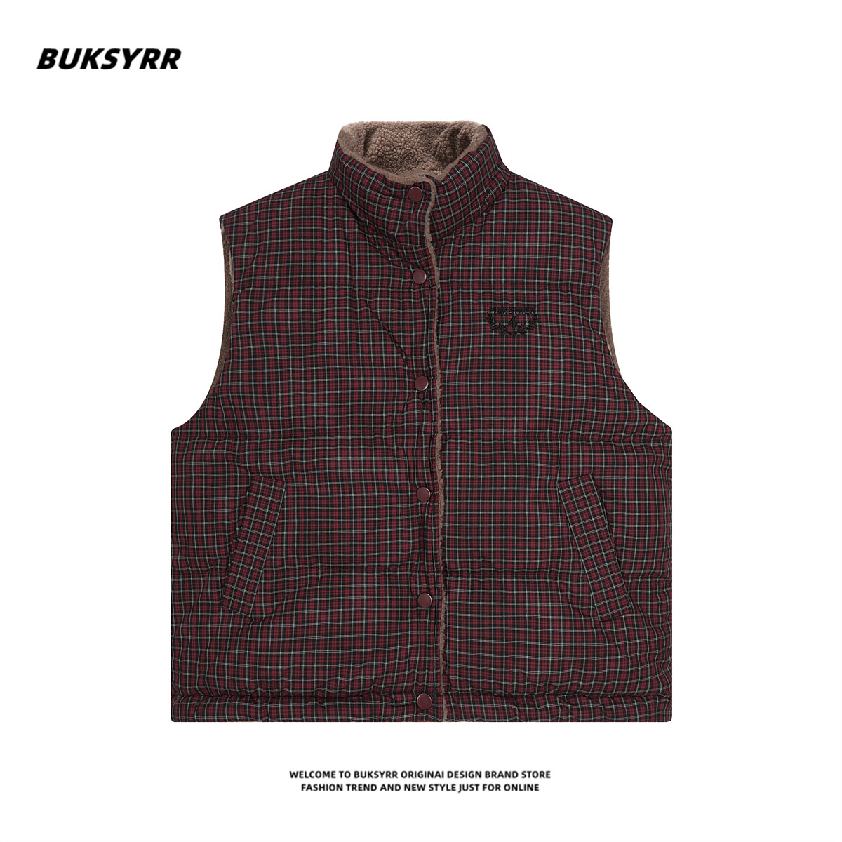 BUKSYRR美式双面穿格子马甲棉服女冬季宽松羊羔毛保暖ins情侣外套