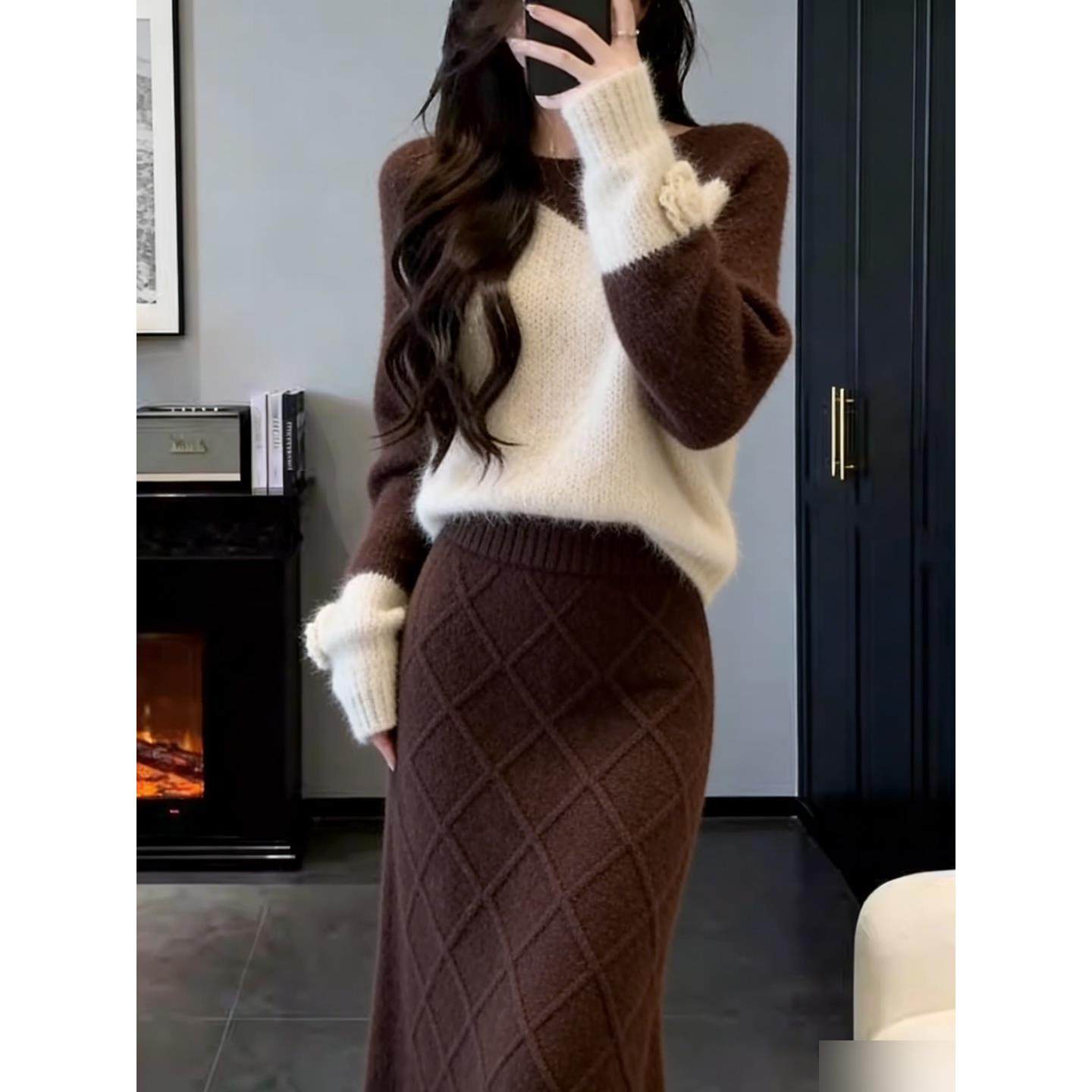 小香风针织套装女春季慵懒风毛衣半身裙两件套大码套装女装长袖,女装/女士精品,大码套装,淘宝优惠券,粉丝福利购,淘宝优惠卷