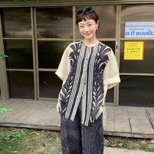 2025超火夏装独特超好看上衣高级感轻奢洋气减龄圆领印花短袖衬衫