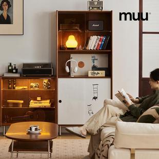 收纳置物展示小户型餐边柜 .MUU复古实木书柜北欧家用组合书架日式
