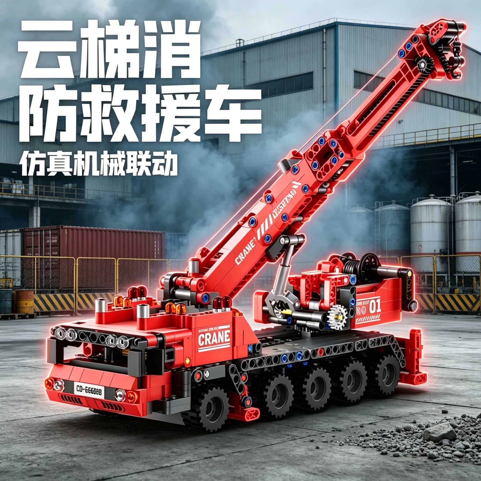 儿童积木男孩玩具车拼装消防车云梯可动8-10岁以上模型送生日礼物