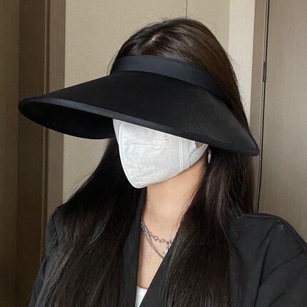 防晒帽女夏季大帽檐遮阳帽发箍式空顶帽遮全脸发卡骑车户外太阳帽