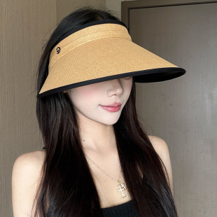 夏季发箍空顶帽女大檐防晒防紫外线遮阳帽骑车出游休闲草编太阳帽