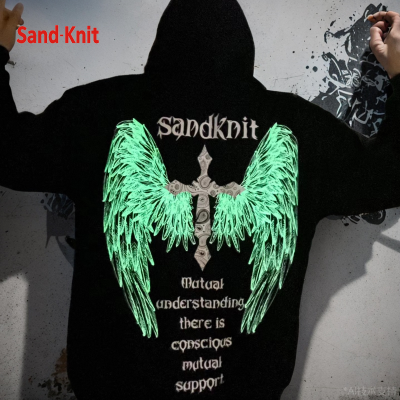 SandKnit夜光翅膀美式连帽慵懒风卫衣男女秋装秋季新款潮牌情侣装 男装 卫衣 原图主图