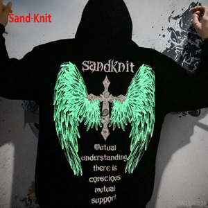 SandKnit夜光翅膀美式连帽慵懒风卫衣男女秋装秋季新款潮牌情侣装