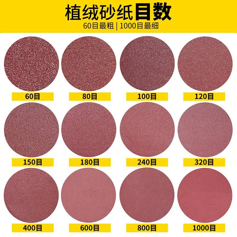 气动打磨机砂纸片5寸抛光汽磨片圆形磨砂纸自粘红125植绒沙子60目