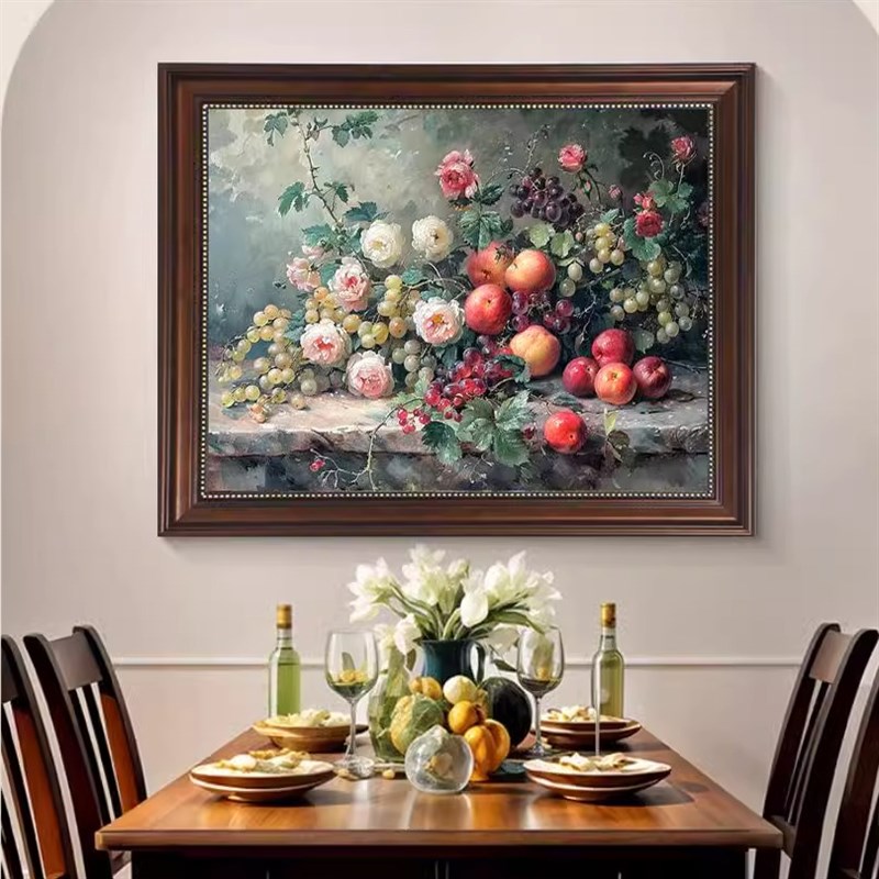 欧式复古花水果卉玄关装饰画w横版走廊油画卧室餐厅客厅挂画壁画图片