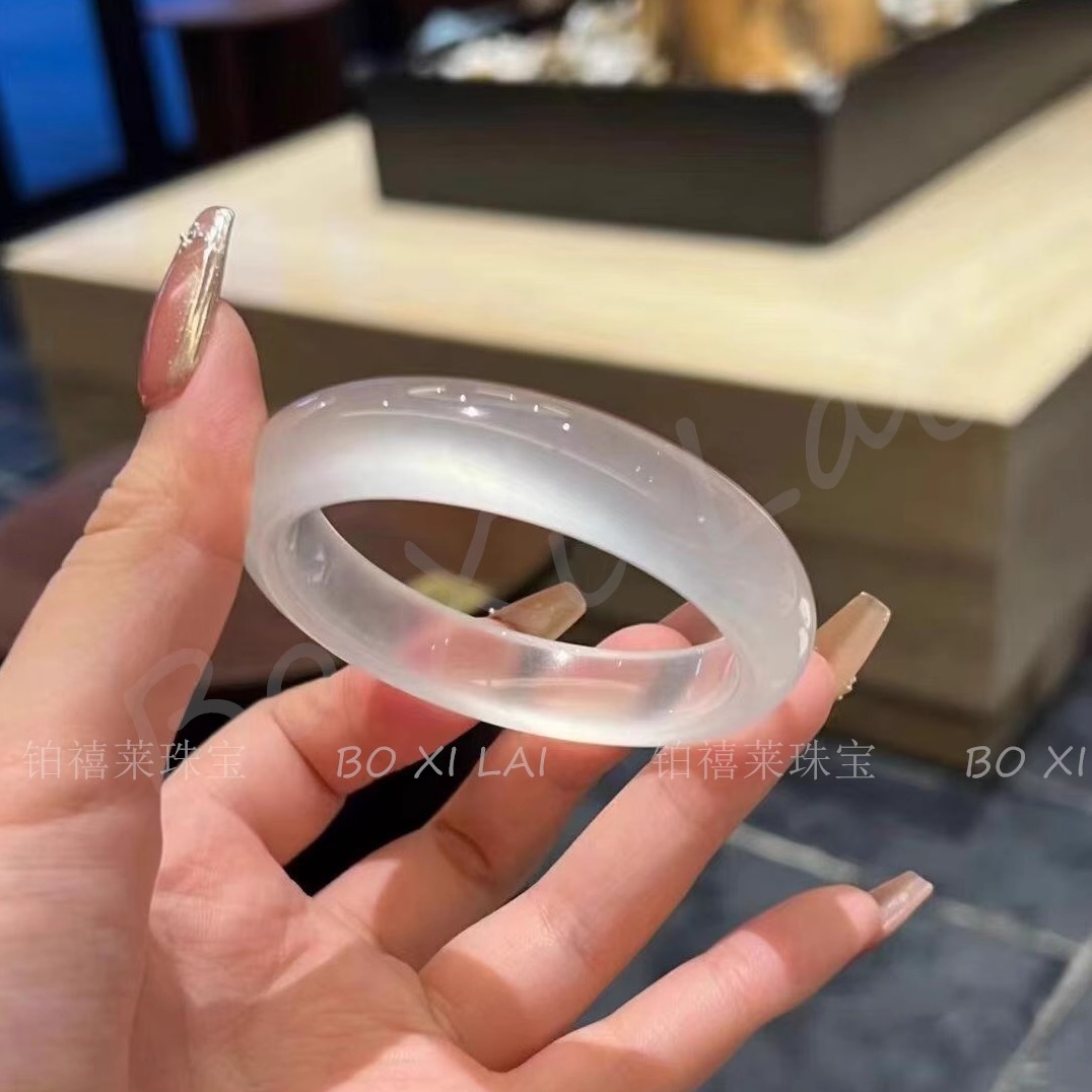 天然正品高冰透白月光宝石光玉镯