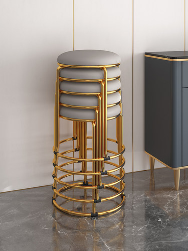 轻奢凳子家用客厅小凳子可叠放皮凳北欧餐桌圆凳现代简约创意板凳