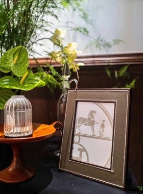 Pleiade实木相框天然桃花木光滑小公牛皮照片摆台礼物可放7寸照片