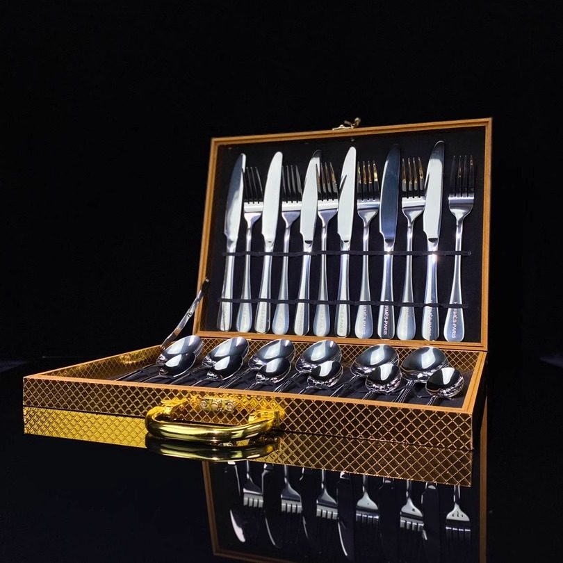 金色银色刀叉304不锈钢西餐刀叉勺子餐具全套24件套礼盒陈列送礼,餐饮具,西餐餐具套装,淘宝优惠券,粉丝福利购,淘宝优惠卷