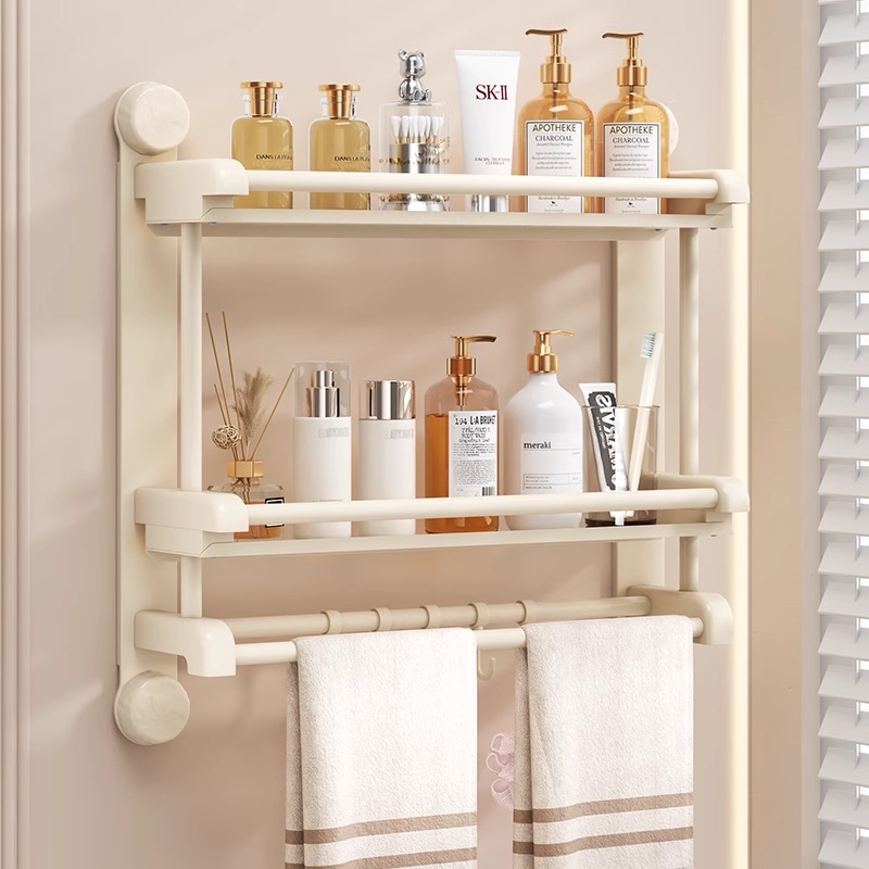 卫生间浴室吸盘置物架壁挂式毛巾架沐浴露洗发水多层收纳架免打孔