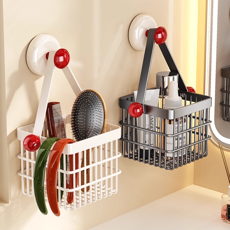 卫生间梳子发圈置物架吸盘免打孔壁挂浴室洗脸巾收纳盒废弃收纳筐