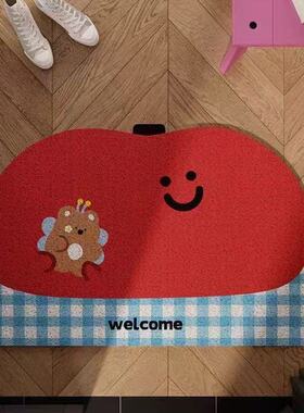 韩系ins风苹果入户地垫丝圈防滑耐脏脚垫进门玄关门外地毯可裁剪