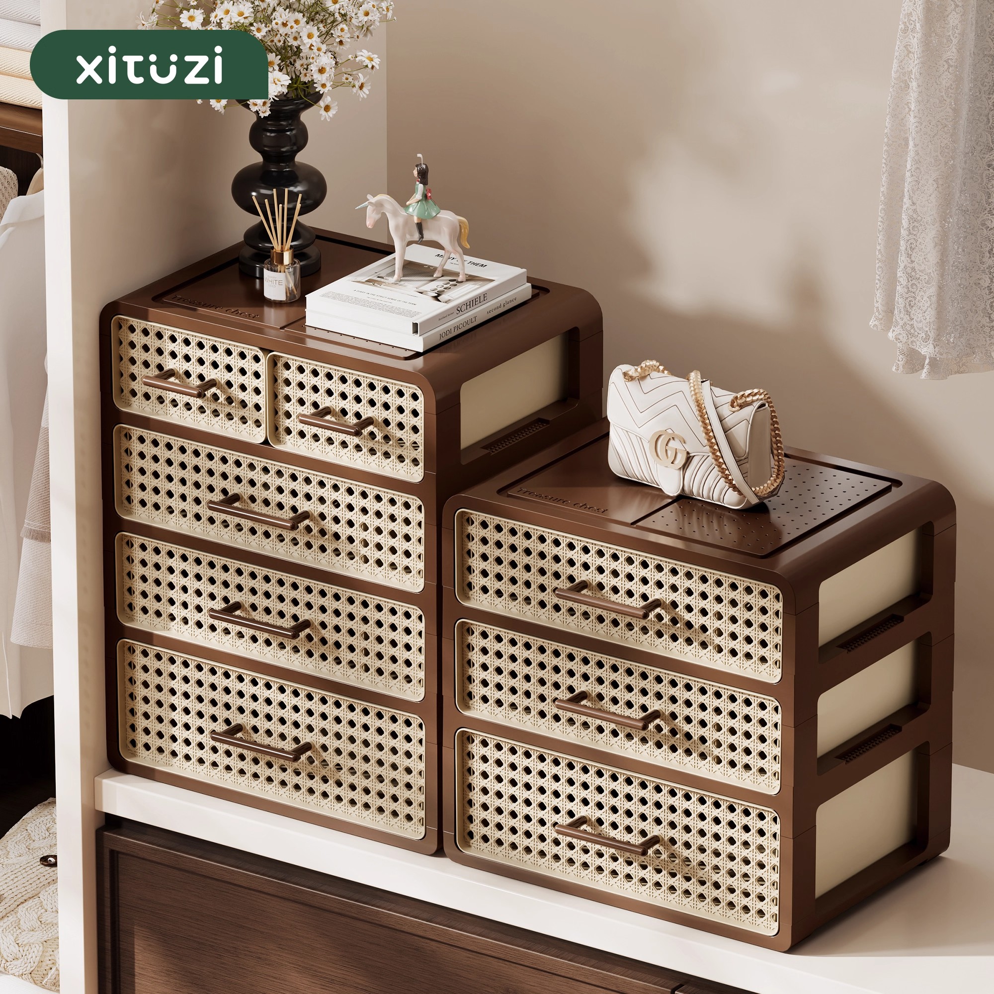 内衣收纳盒内裤袜子三合一家用中古风抽屉式一体式贴身衣物分格盒