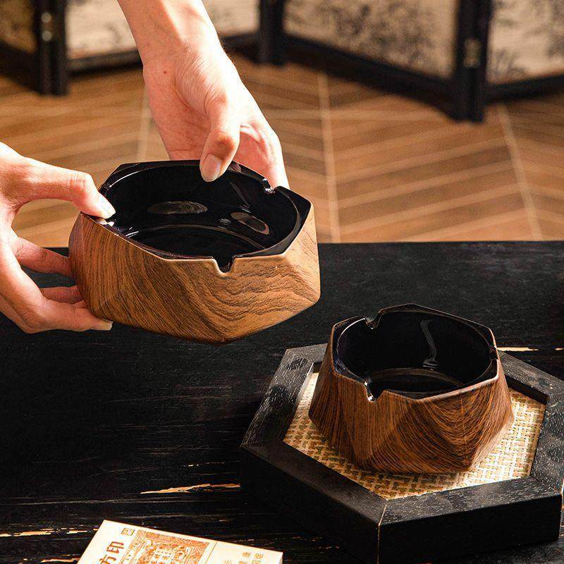 高级轻奢办公室烟灰缸玻璃烟灰缸木纹大理石纹客厅家用床头酒店