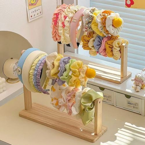 发圈收纳架双层木质发箍鲨鱼夹儿童头绳小女孩头花展示架子高颜值
