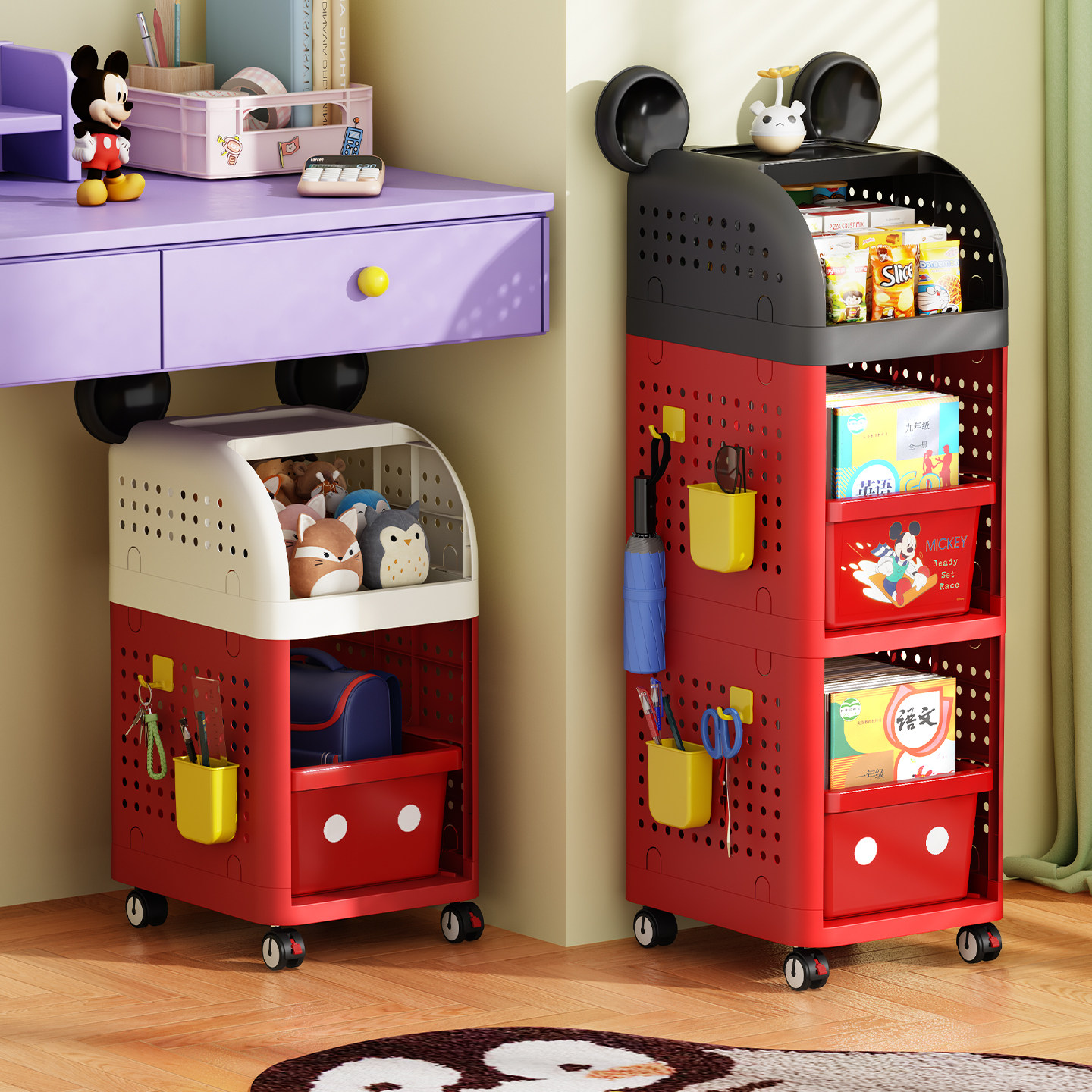 书包收纳柜学校学生落地书架置物架可移动小推车书本阅读架子桌下,收纳整理,书桌收纳置物架,淘宝优惠券,粉丝福利购,淘宝优惠卷
